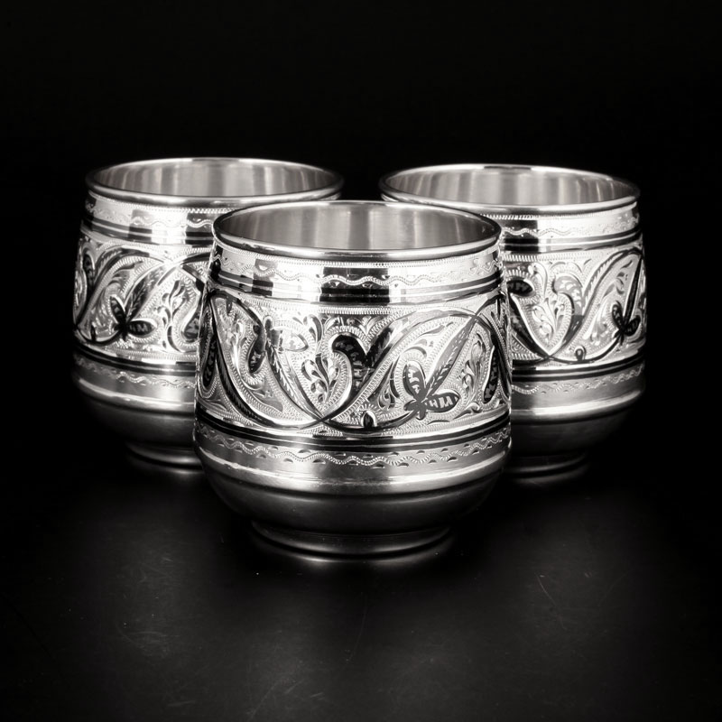 Серебряные стаканы «Саке» (три), 875 пробы (Арт.8750152(н12/3))