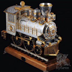 Серебряный самовар с позолотой "Паровоз". (арт. 8754025(1))