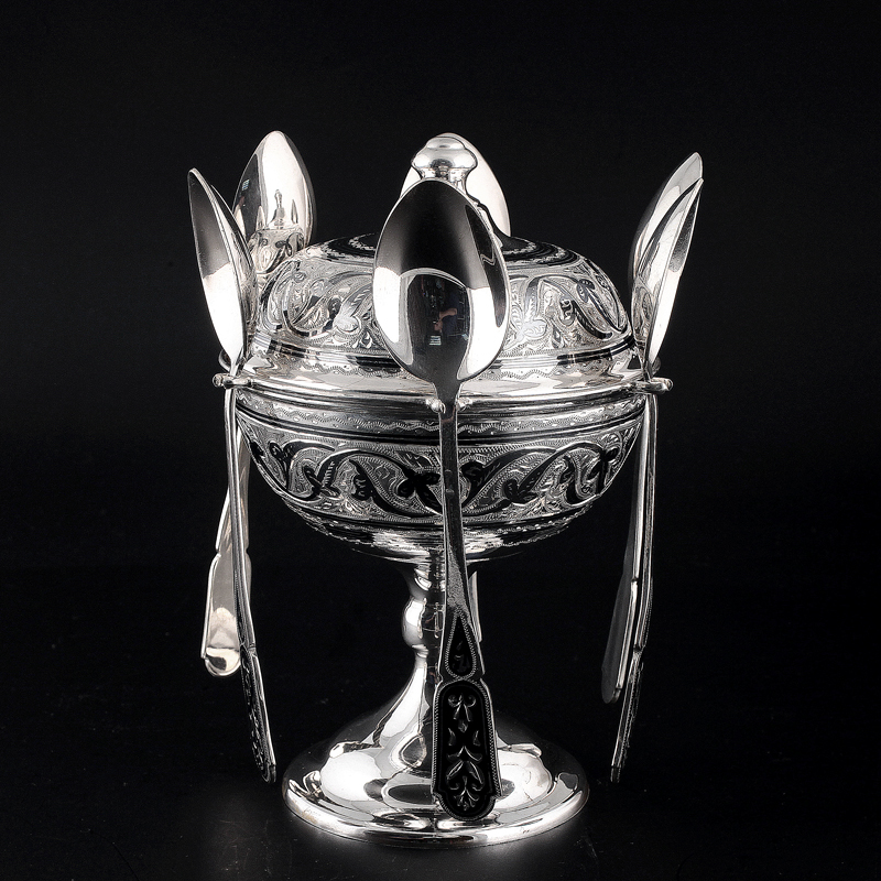 Варенница с ложками «Восточная». Серебро 875 (арт 8752015(1)) Варенница с ложками «Восточная». Серебро 875 (арт 8752015(1))